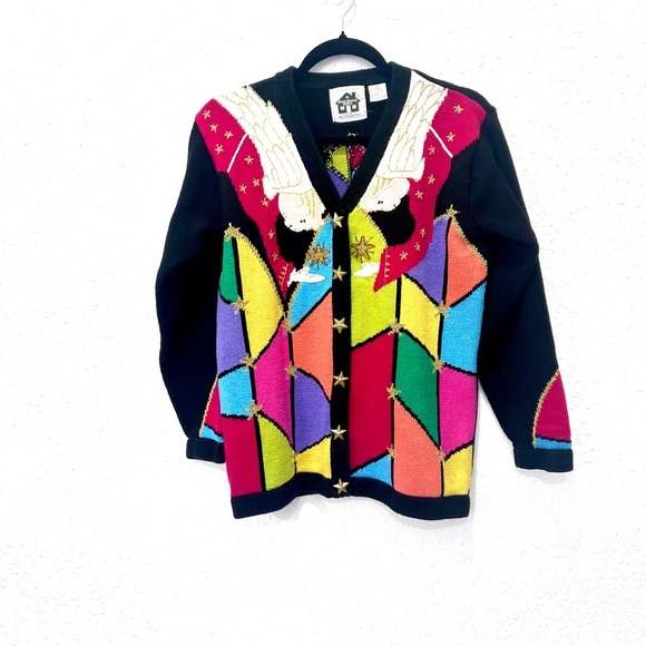 Storybook Knits Black and Red Jacket Bold Geometric Design small - Picture 1 of 10